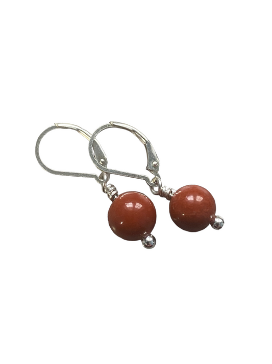 Red Jade Lever Back Earrings